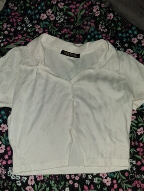 White Ribbed Short Sleeve Crop Top